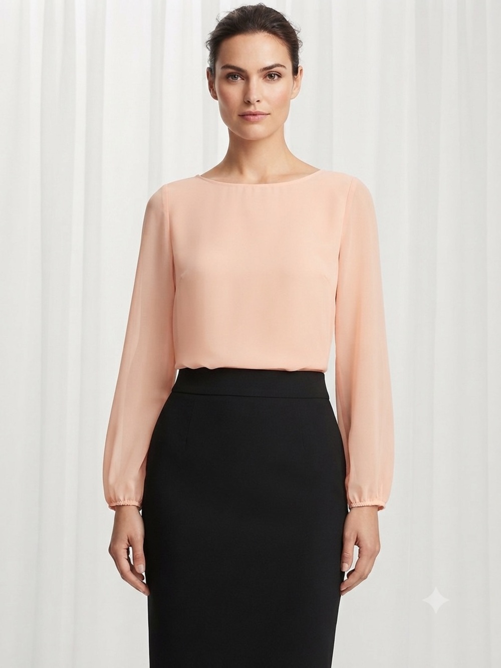 White House Black Market Peach Sheer Boatneck Blouse